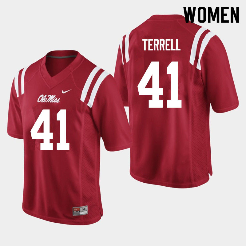 C.J. Terrell Ole Miss Rebels NCAA Women's Red #41 Stitched Limited College Football Jersey TCW6858MU